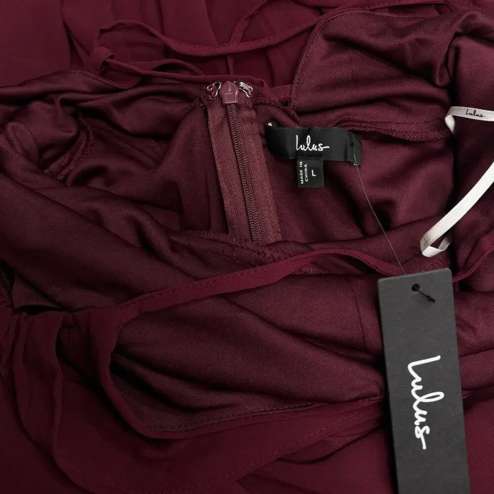 Lulus Event Ready Burgundy Backless Lace-Up Maxi Dress size Large NWT - Picture 5 of 5